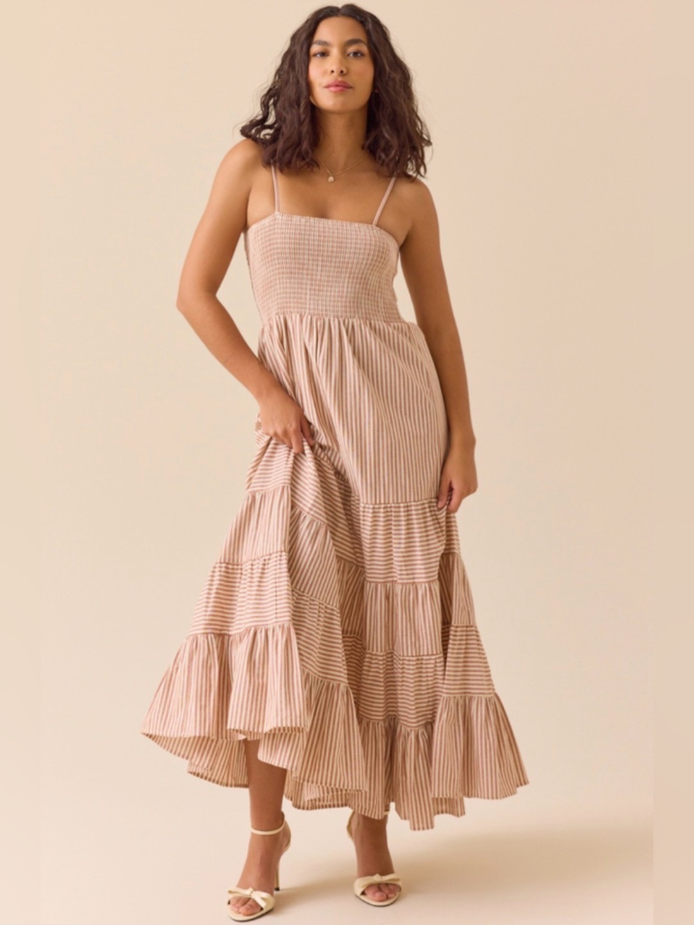 Altar'd State Blush Stripe Tiered Maxi Dress